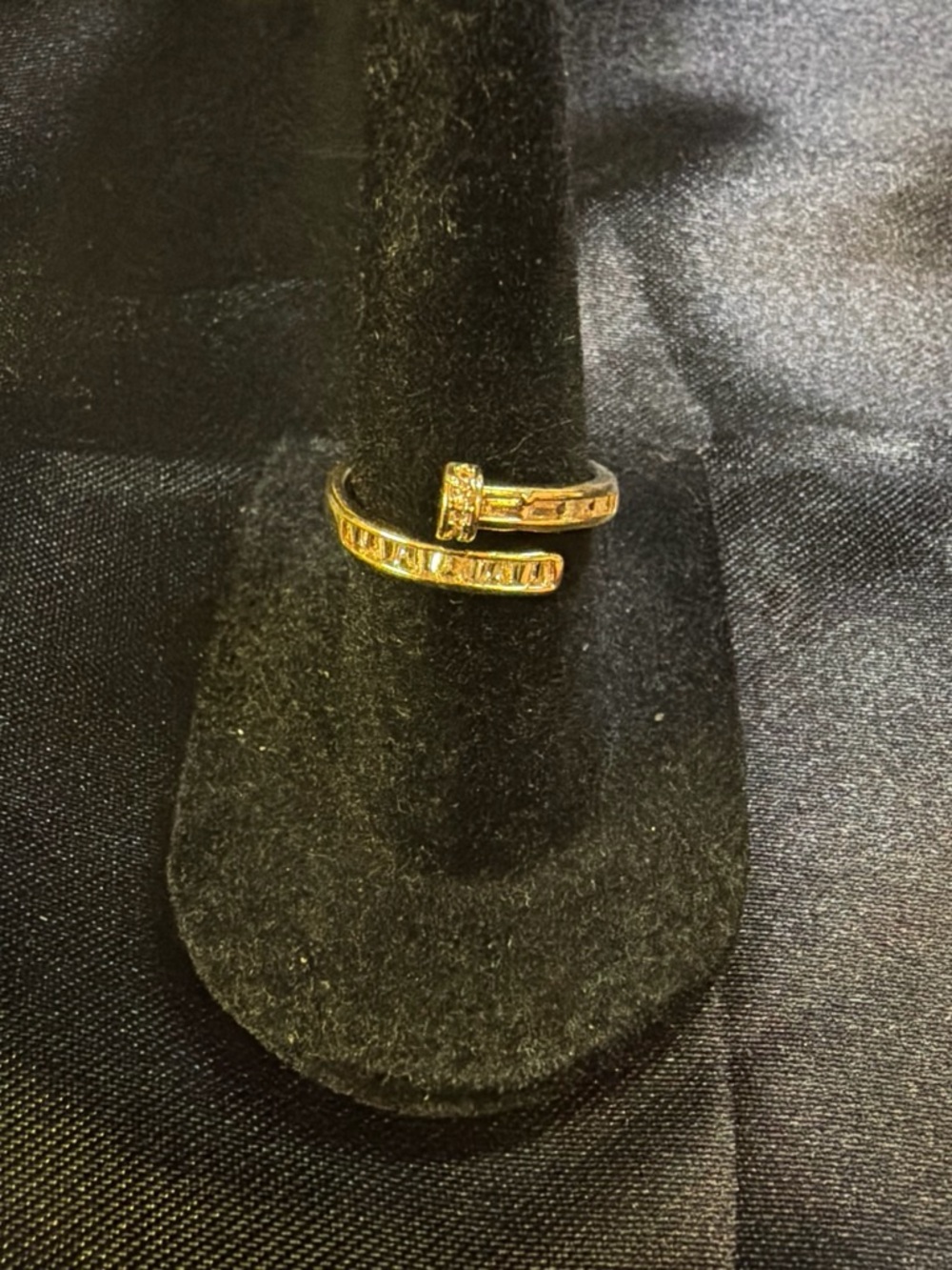 Gold Baguette Spiral Open Ring with CZ Accents - Women